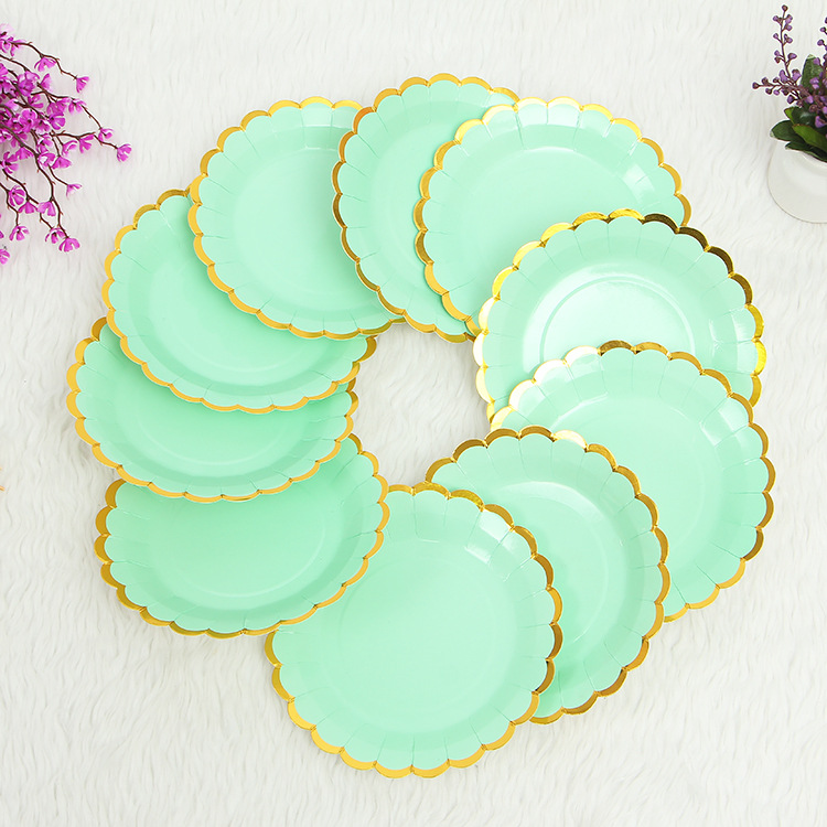 Wholesale children's birthday party event accessories, disposable fruits, candies, gold-edged desserts, cake plates Specification image