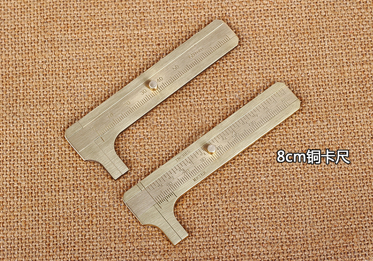 迷你黄铜卡尺 纯铜游标尺 双刻度测量尺子 便携式袖珍复古铜尺产品图