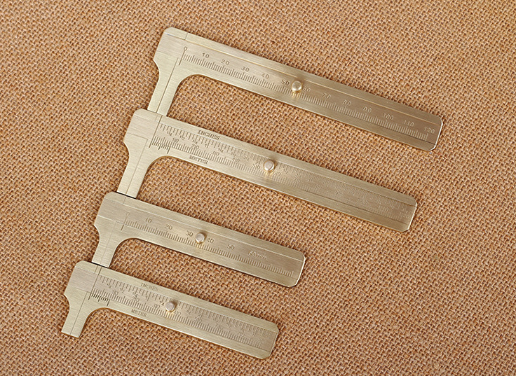 迷你黄铜卡尺 纯铜游标尺 双刻度测量尺子 便携式袖珍复古铜尺