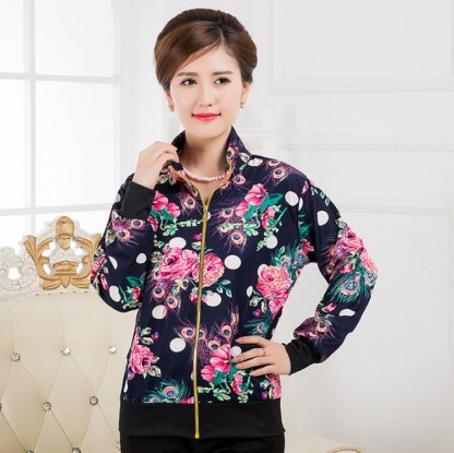 Middle-aged and elderly women's warm outerwear, fleece and thickened zipper shirt, stand-up collar mom's jacket Specification image