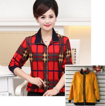 Middle-aged and elderly women's warm outerwear, fleece and thickened zipper shirt, stand-up collar mom's jacket