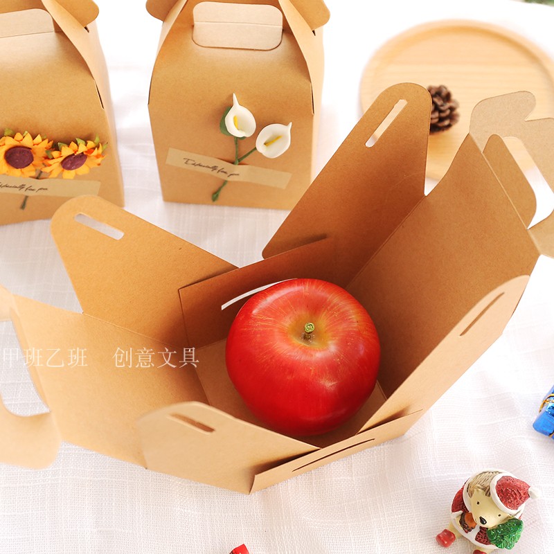 New Creative Simple Kraft Paper Diy Stickers Christmas Flower Apple Gift Box Christmas Eve Apple Box Gift Box Specification drawing