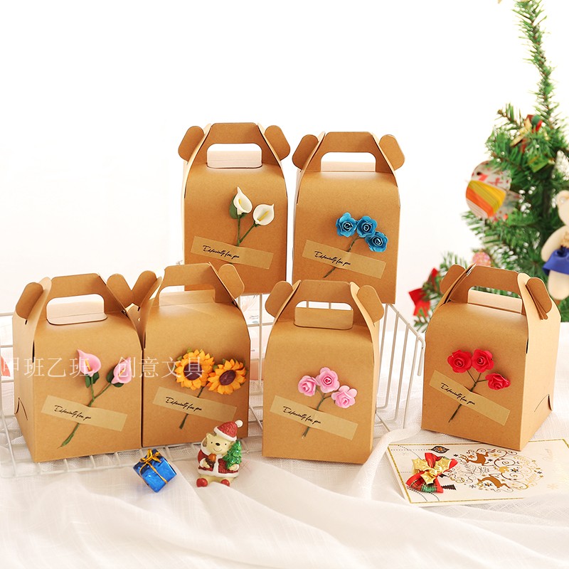 New Creative Simple Kraft Paper Diy Stickers Christmas Flower Apple Gift Box Christmas Eve Apple Box Gift Box