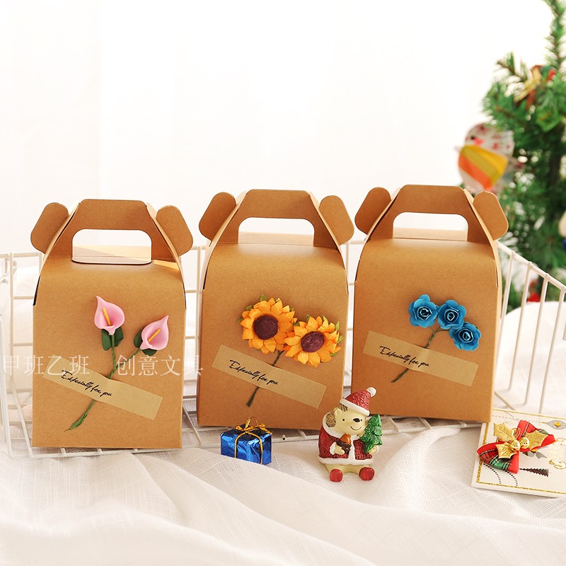 New Creative Simple Kraft Paper Diy Stickers Christmas Flower Apple Gift Box Christmas Eve Apple Box Gift Box details Picture