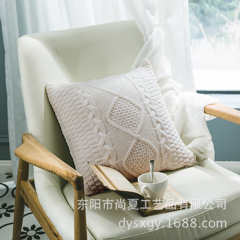 ins北欧风毛线针织沙发抱枕靠垫方形枕头抱枕套靠枕图