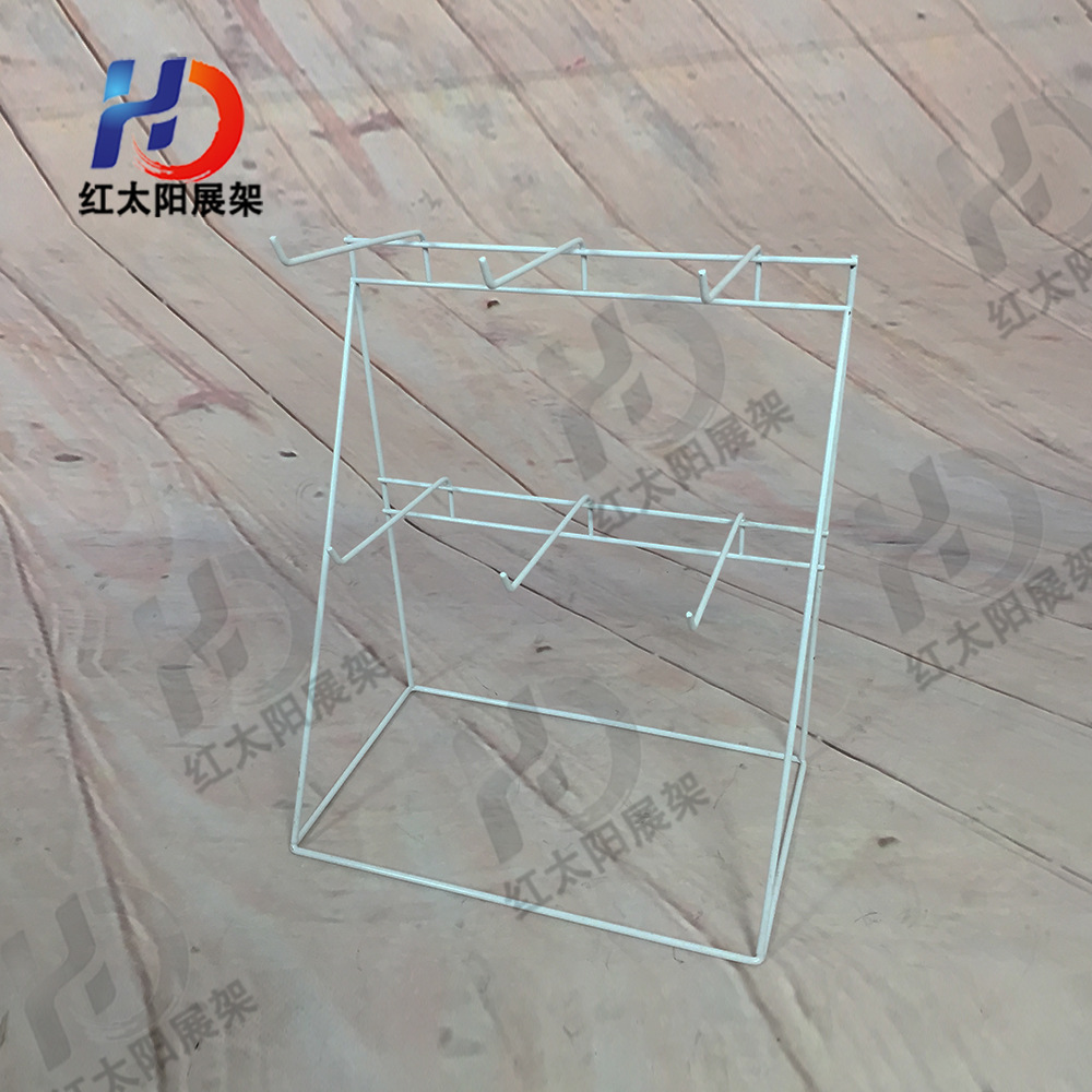厂家直销 饰品挂件架 四方台式 二层六钩展架 白色浸塑 限量销售