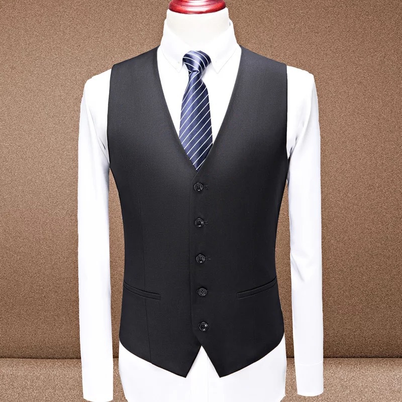 Official Factory direct sales of high-end business men's suit vests in solid colors with single-breasted buttons, slimming work suit vests