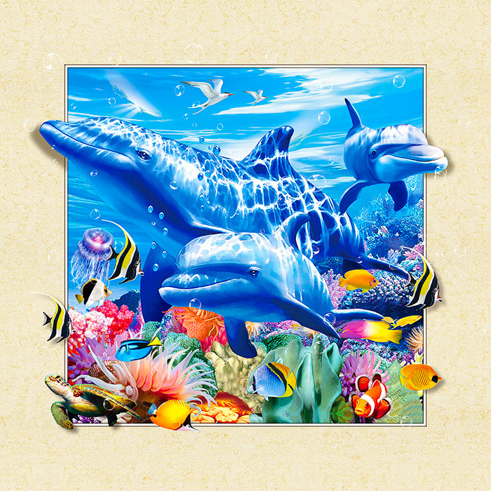 厂家直销5D立体画批发 三维3D立体画 可爱海豚，超强立体感