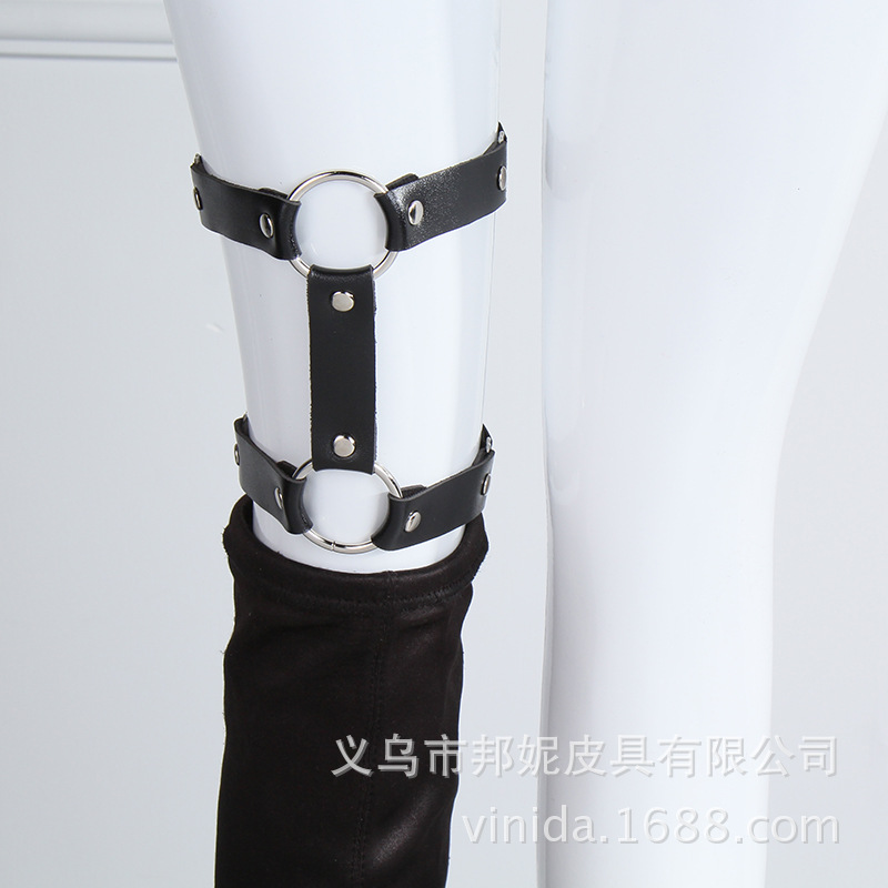 Harajuku Goth punk street club Sexy leather round thigh ring Ankle ring Garter foot cuff I-word