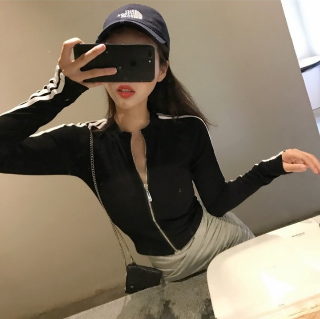 Sexy waist-cinching top, fitted long-sleeved sporty zippered short coat for women