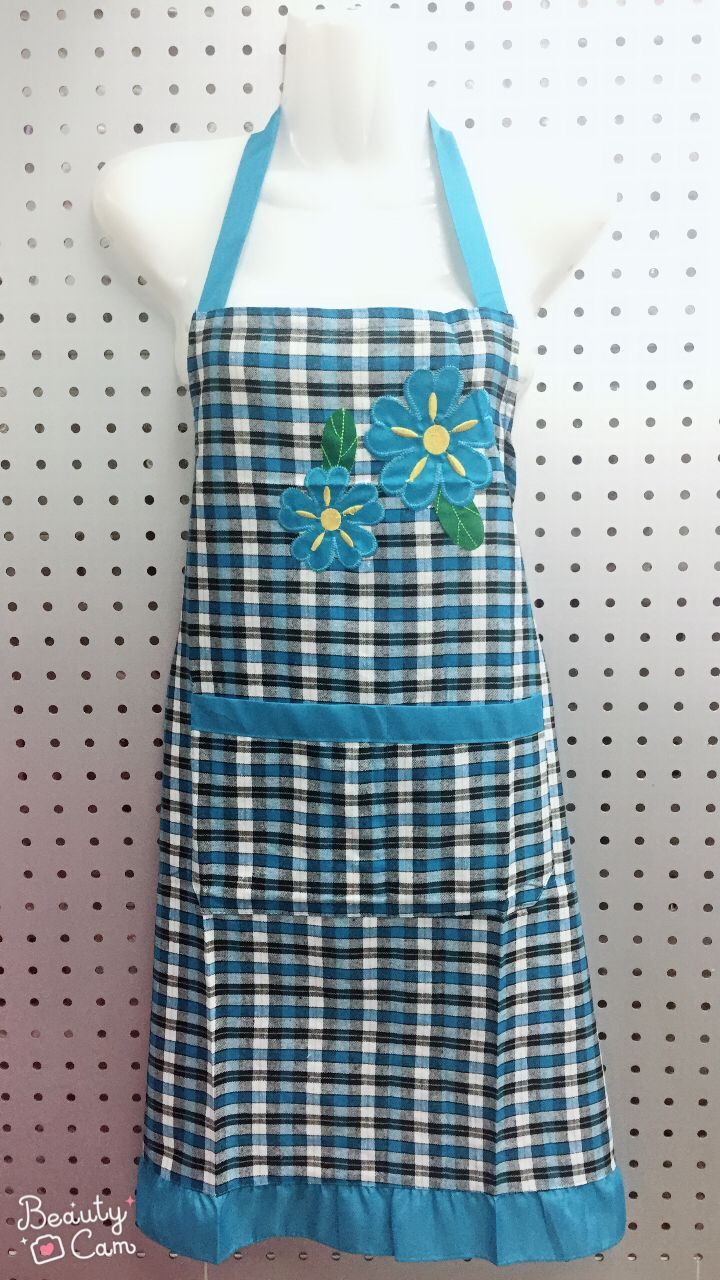 2021 New Explosive Factory Direct Sales Lattice Anti-Fouling Home Apron Ab Version Of Lattice Neck Flanged Hem Apron Specification drawing