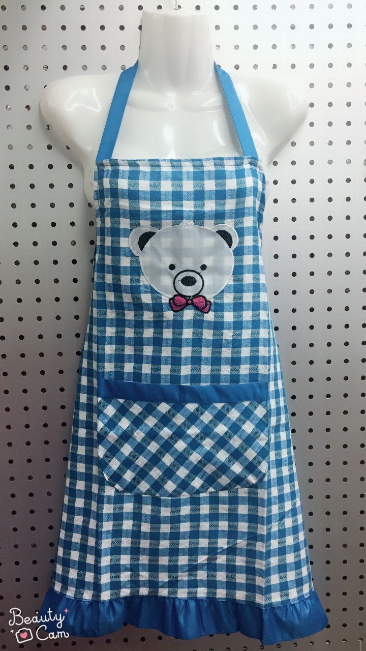 Bear Halter Collar Plaid Apron Anti-Fouling Household Apron details Picture
