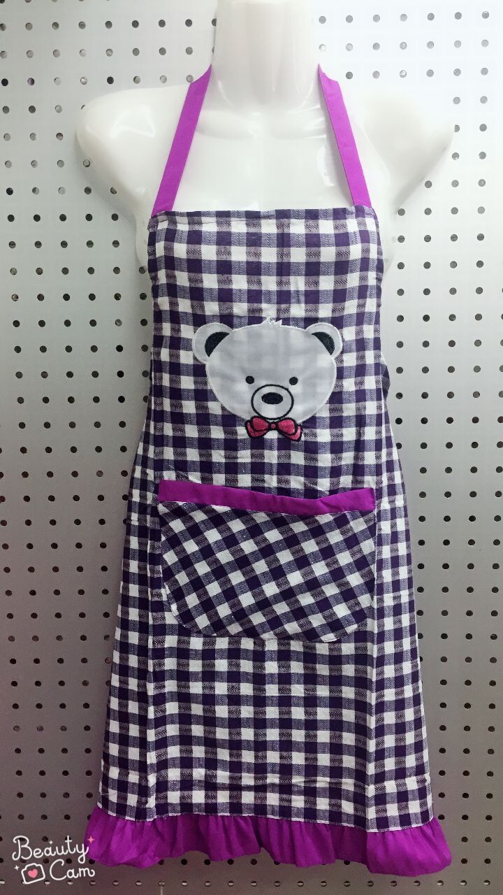 Bear Halter Collar Plaid Apron Anti-Fouling Household Apron Specification drawing