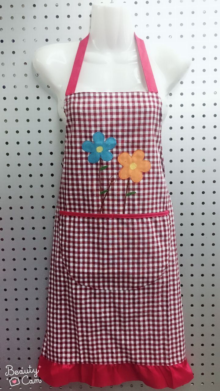 Cotton Plaid Apron Embroidered Apron Strap Apron Korean Apron Anti-Fouling Apron