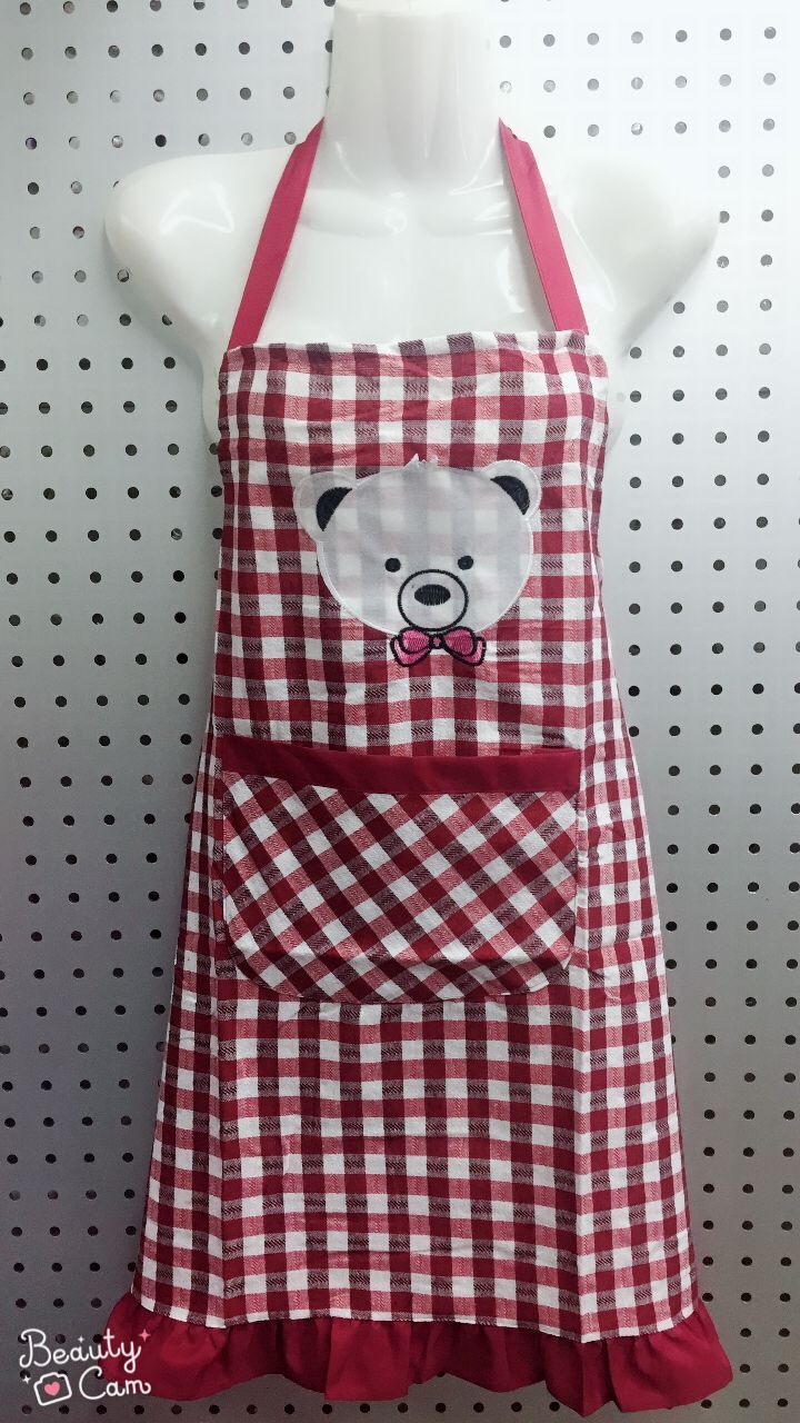 Bear Halter Collar Plaid Apron Anti-Fouling Household Apron