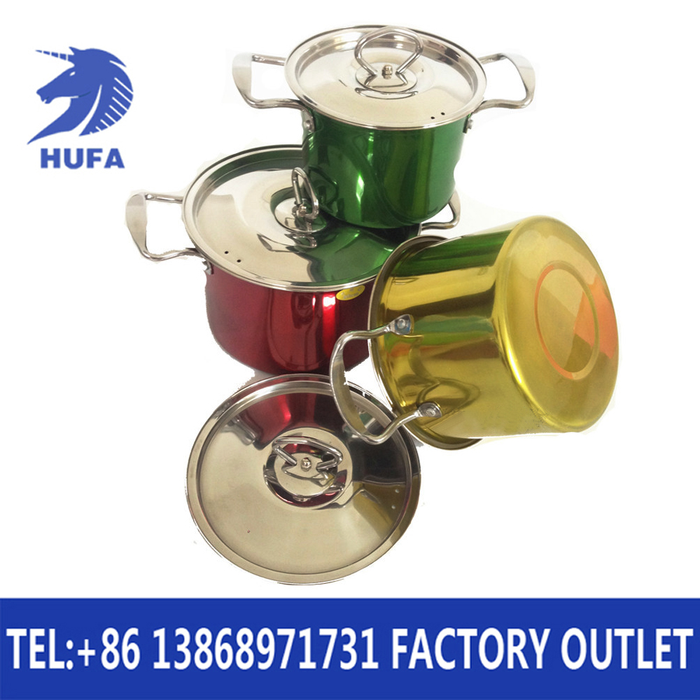 Stainless steel pot set Color stainless steel pot set three pieces all steel stainless steel pot set gift pot three pieces milk pot soup pot cooking pot combination. Business Gifts Household kitchenware Application Scenario