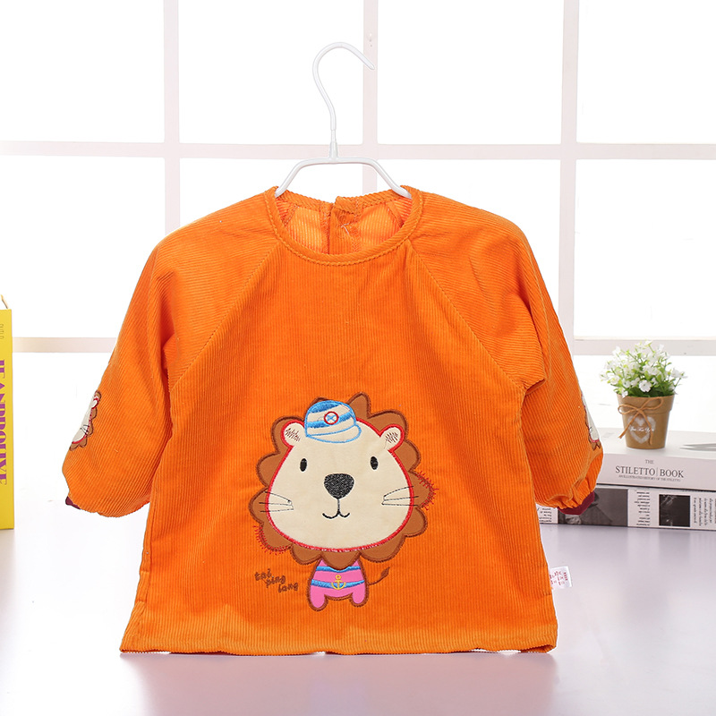 Corduroy cartoon waterproof cover, children's reverse dressing, baby feeding clothes, bib, children's feeding pocket, drawing apron Specification image