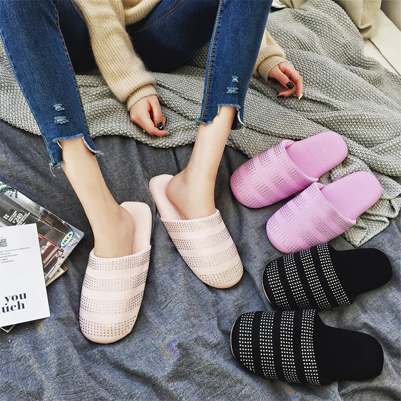 【现货】时尚日式静音棉拖鞋女士室内木地板保暖防滑秋冬拖鞋