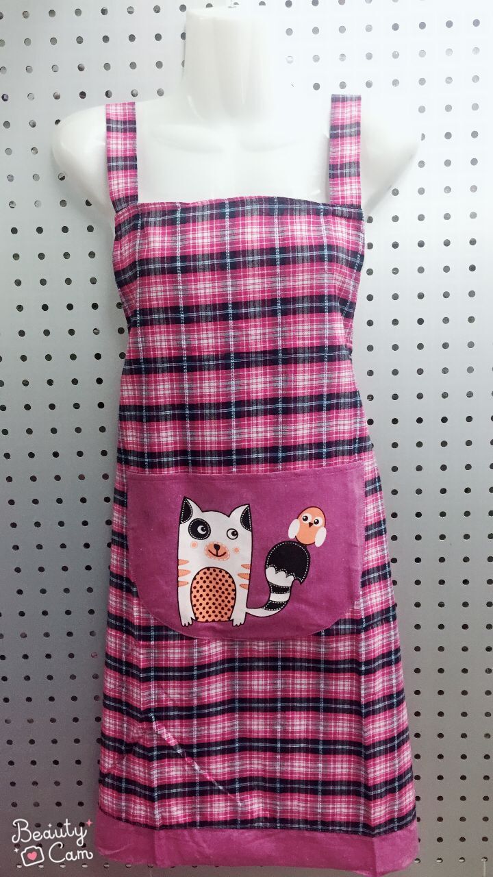 Cartoon Plaid Strap Apron H Type Anti-Fouling Household Apron Korean Version Apron
