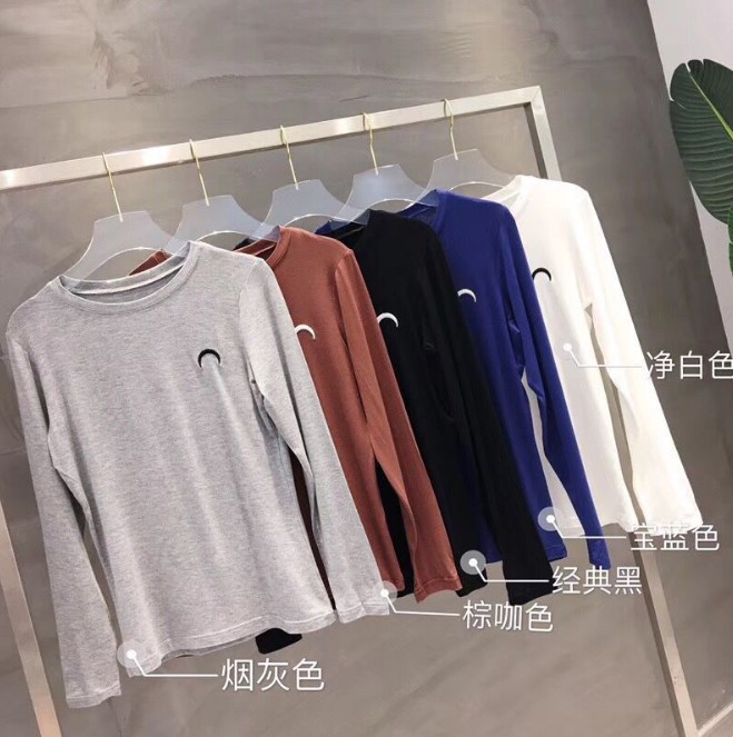 Korean-style versatile and slimming mini moon-embroidered semi-high-neck T-shirt base layer top