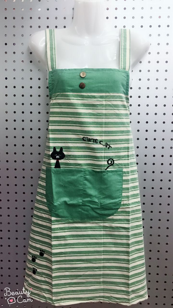 High-end Korean-style apron, all-cotton embroidered horizontal striped apron, stain-resistant and fashionable home apron