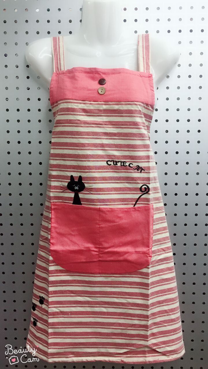 High-end Korean-style apron, all-cotton embroidered horizontal striped apron, stain-resistant and fashionable home apron details Picture