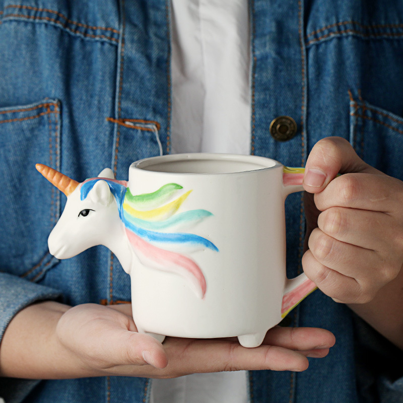 Creative ceramic unicorn cup Cute cup mug mug Coffee cup milk cup Hand-painted cartoon cup custom logo