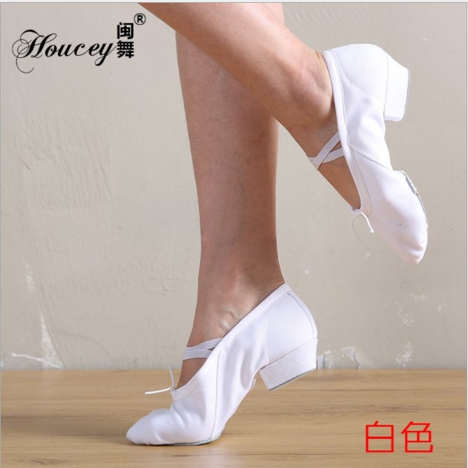 成人帆布教师鞋女式带跟民族舞蹈鞋软底儿童芭蕾舞鞋肚皮舞练功鞋细节图