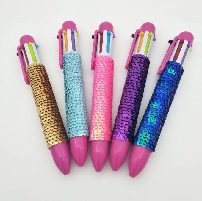 Manufacturers directly supply six color fish scale ball point pen Australian supermarket mermaid glitter pen craft pen