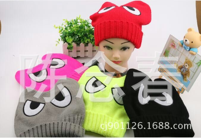 【 Factory Direct Sales 】 In-stock Korean-style patchwork embroidered eye cap Acrylic knitted cap details Picture