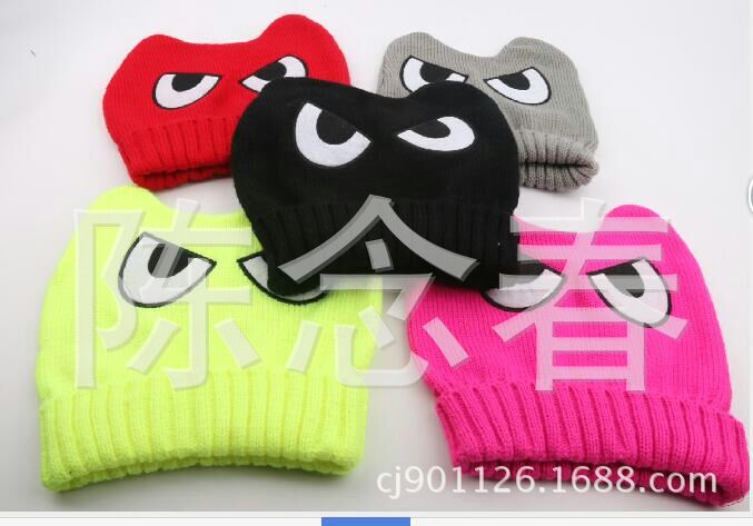 【 Factory Direct Sales 】 In-stock Korean-style patchwork embroidered eye cap Acrylic knitted cap