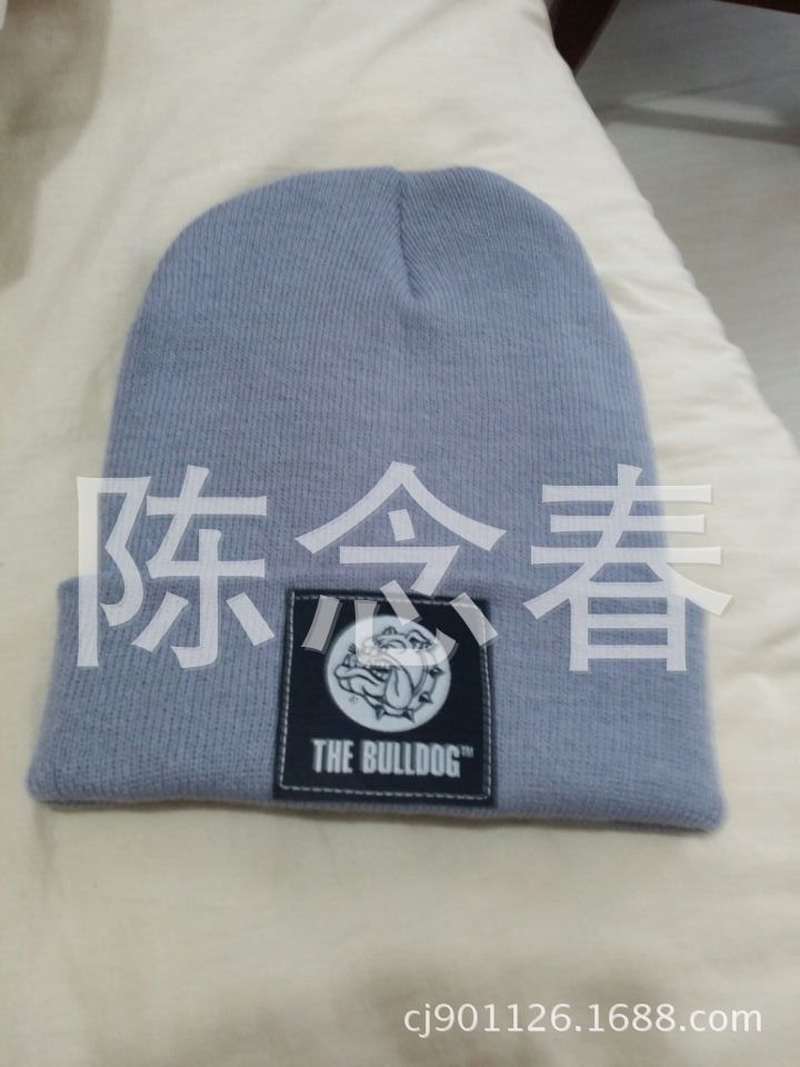 Factory direct sales, in stock, high-end Korean plain weave acrylic long inner fleece knitted cap strap label Specification image