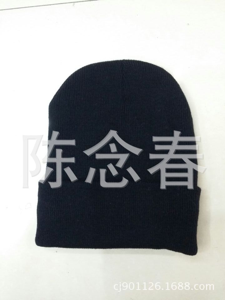 Factory direct sales, in stock, high-end Korean plain weave acrylic long inner fleece knitted cap strap label