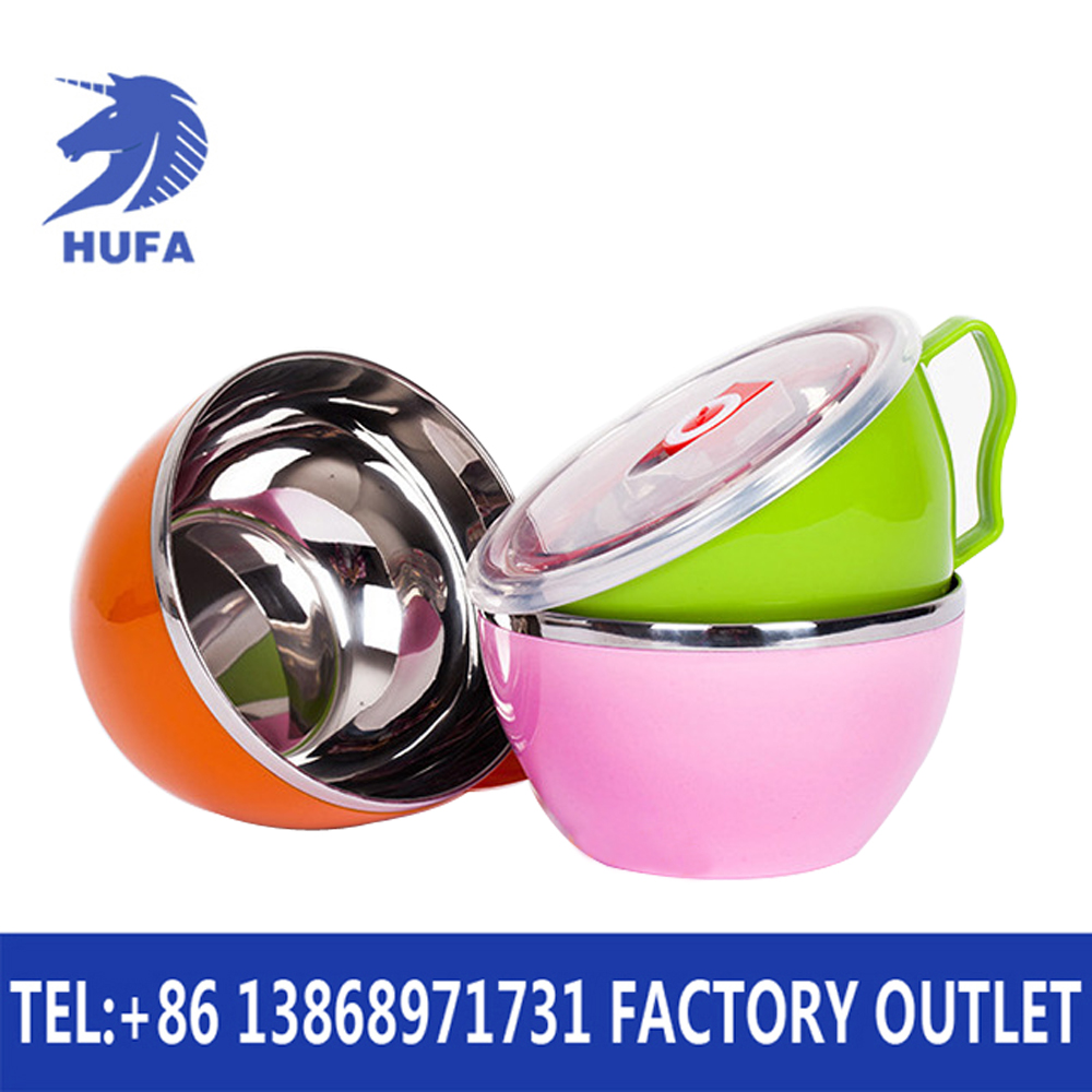 Stainless steel instant noodle bowl anti-hot bowl with cover fresh fruit box with handle