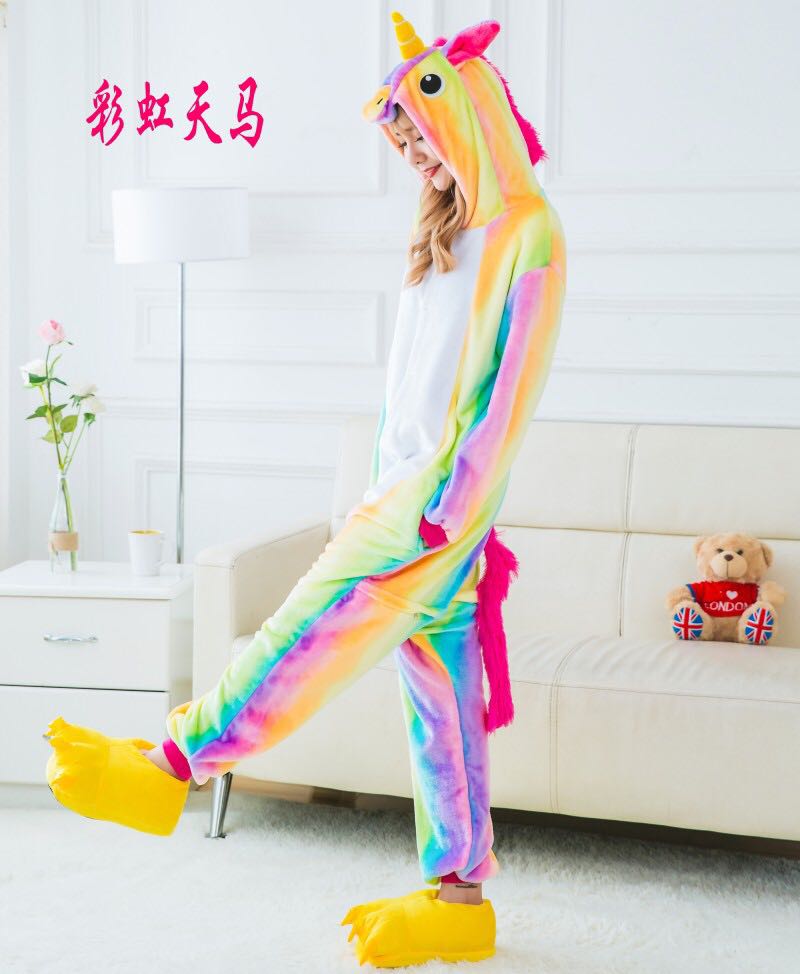 Animal pajamas Rainbow Pegasus Star Pegasus Unicorn Flannel Jumpsuit pajamas details Picture
