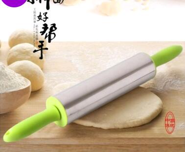 Baking kitchen gadgets pressing stick plastic handle roller stainless steel rolling pin