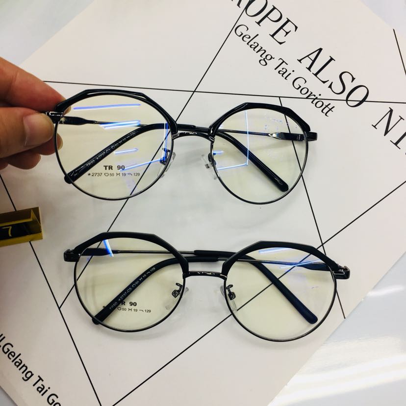 TR Flat lens metal myopia frame Korean version black versatile glasses details Picture