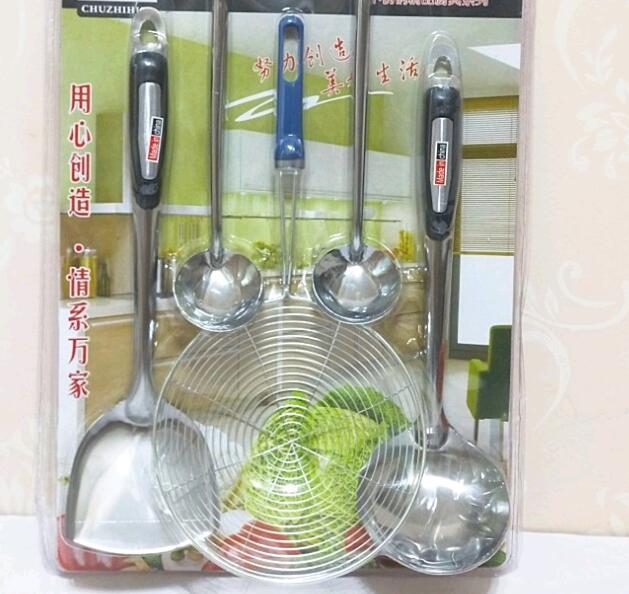 厨房用品 不锈钢厨具五件套 烹饪锅铲汤勺油漏礼品 厨具套装细节图