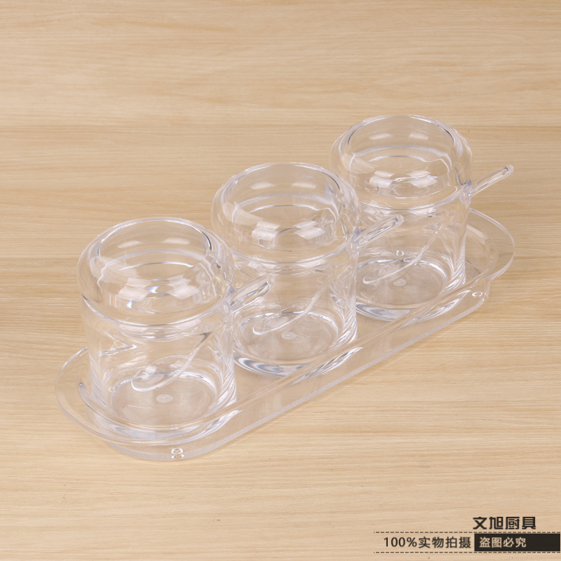 义乌好货 套装家用组合装调料盒 三个透明瓶酱壶罐大号盐罐子
