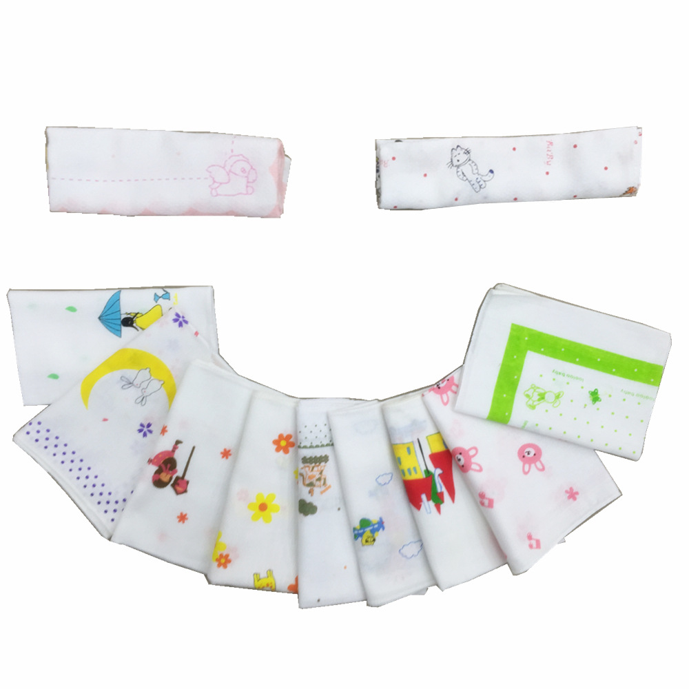 纯棉印花宝宝手帕 小提花吸汗巾【35*35】婴幼儿口水巾西松屋围兜