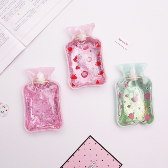 Colorful flowing sand hot water bag filled with water, small adult female mini warm baby, hot compress to warm the uterus, filling water hot water bag Specification image