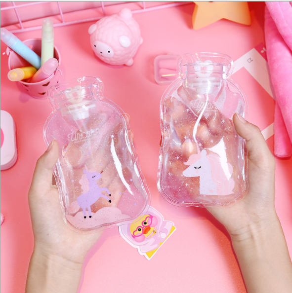 卡通可爱充水热水袋独角兽闪粉注水热水袋便携迷你暖宫暖手宝细节图