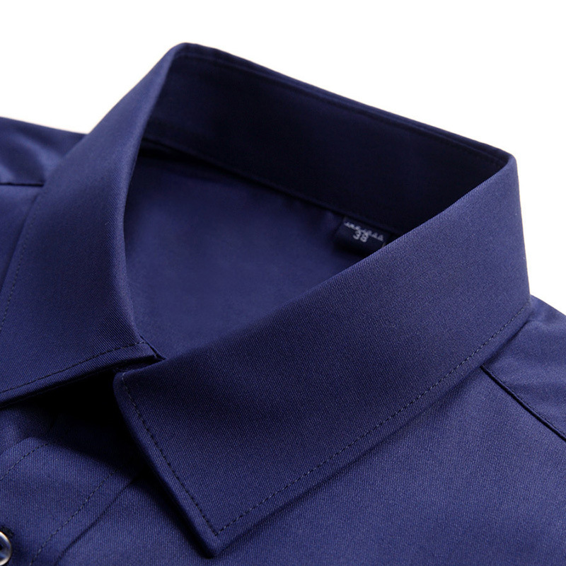 High-end men's clothing, trendy stretch bamboo fiber long-sleeved shirt, Korean-style slim solid color high-end men's long-sleeved shirt Specification image