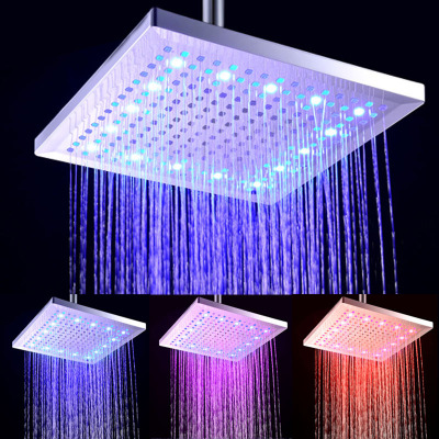 LED淋浴顶喷 感温变色方形发光变色12寸ABS大顶喷 300*300 SDH-C7