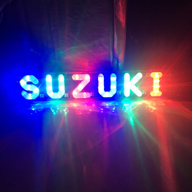 SUZUKI motorcycle LED taillights, super bright and flashing brake lights, SUZUKI letter flashing decorative lights 12V Specification drawing