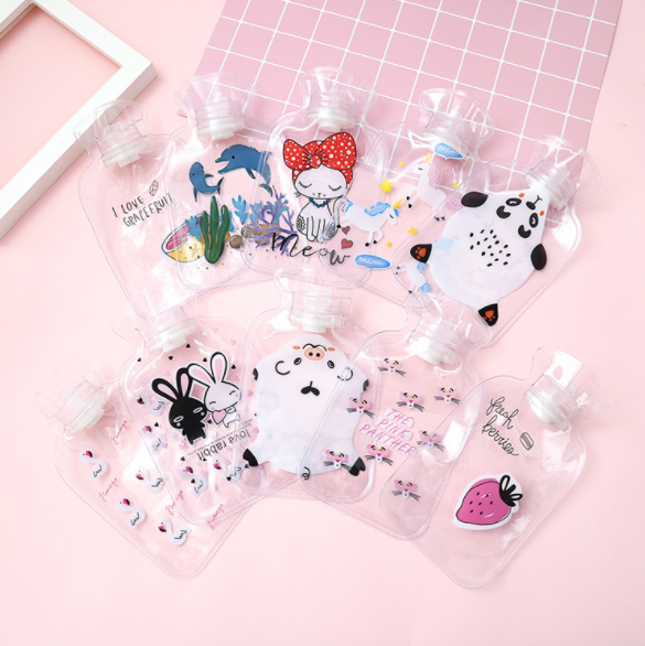Cute water-filled transparent hot water bag, warm palace cartoon small hand warmer, water-filled mini explosion-proof portable