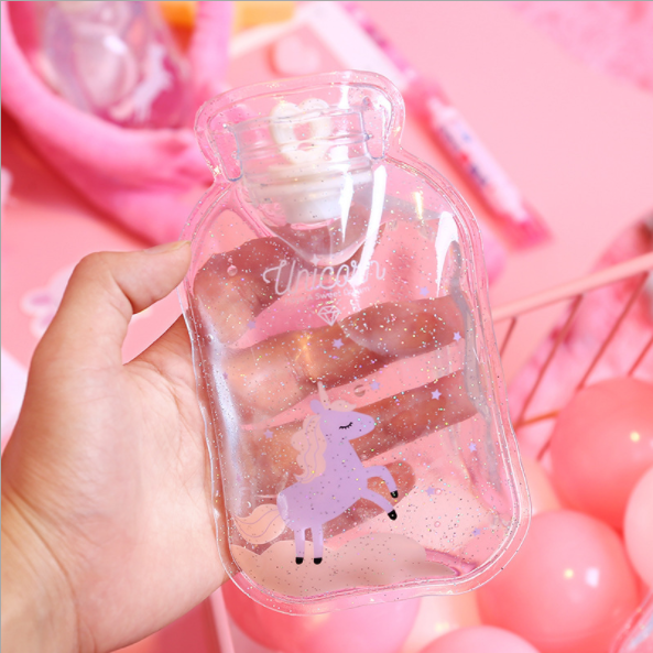 卡通可爱充水热水袋独角兽闪粉注水热水袋便携迷你暖宫暖手宝产品图