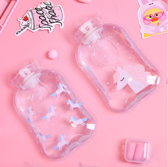 卡通可爱充水热水袋独角兽闪粉注水热水袋便携迷你暖宫暖手宝