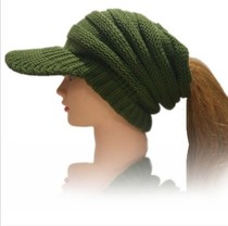 Creative new wool hat women's ponytail solid color knitted hat ponytail hat