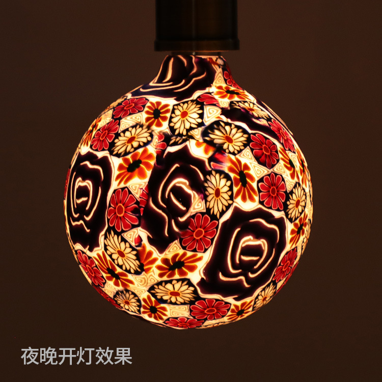 Purple rose Mosaic decorative retro smart copper energy-saving European glass lamp